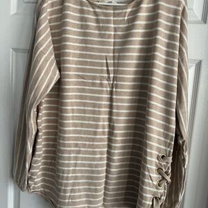 Michael Kors Beige and White Striped Knit Top